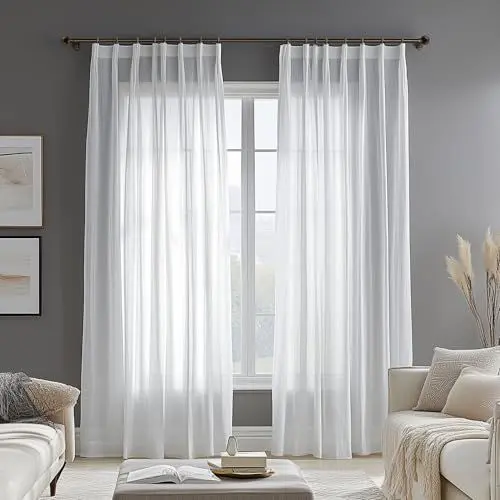 Produktbild: Deconovo Leinenoptik Gardinen mit Kräuselband 2er Set H245x B140 cm Weiß Stores Vorhänge für Schienensystem Wohnzimmer