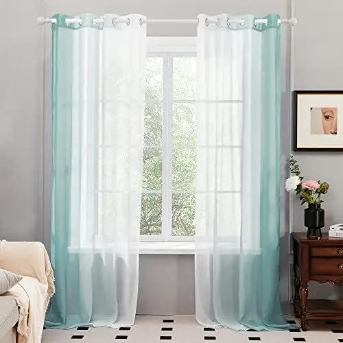 Produktbild: Deconovo Transparent Vorhang Voile Gardinen Voile mit Ösen, 225x140 cm(HöhexBreite), Hell Blau, 2er Set