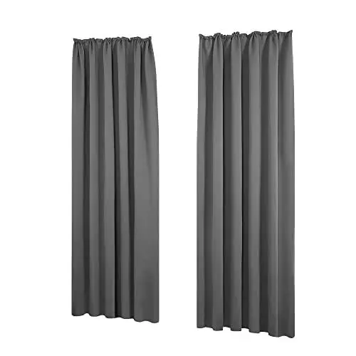 Produktbild: Deconovo Verdunkelung Fenstervorhang Gardinen Vorhänge kälteschutz Sonnenschutz mit Kräuselband, 245x140 cm(HöhexBreite), Hellgrau, 2er Set