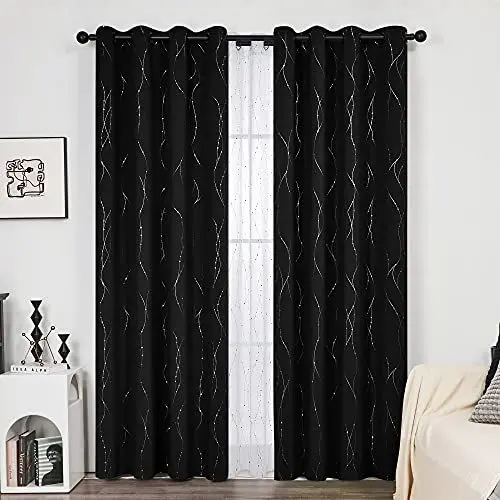 Produktbild: Deconovo Verdunkelungsgardinen mit Ösen, Blickdichte Vorhänge, Schlafzimmer Gardinen für Junge, 240x140 cm(HöhexBreite), Schwarz, 2er Set