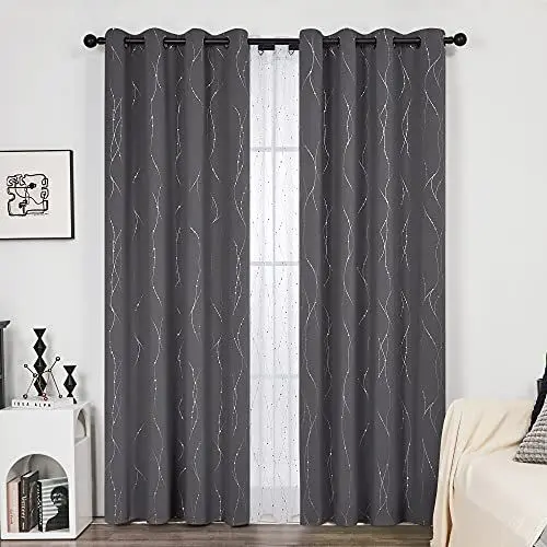 Produktbild: Deconovo Verdunkelungsvorhänge für Schlafzimmer Ösen Vorhang Thermogardinen Extra Warm Blickdicht, 175x140 cm(HöhexBreite), Dunkelgrau, 2er Set