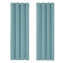 Produktbild: Deconovo Verdunkelungsvorhang Ösen Gardinen Kälteschutz Schlafzimmer Vorhang Blickdicht Winter, 175x140cm(HöhexBreite), Himmelblau, 2er Set