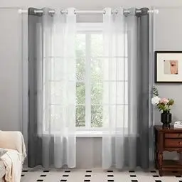 Produktbild: Deconovo Voile Vorhänge Durchsichtig Gardine Balkon mit Ösen, 215x140 cm(HöhexBreite), Dunkel Grau, 2er Set