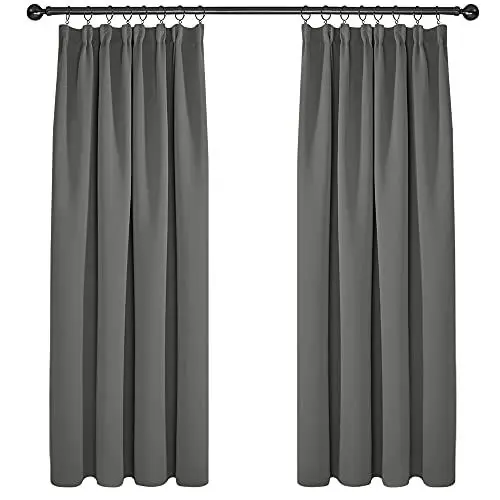 Produktbild: Deconovo Vorhänge Blickdicht Gardinen mit Kräuselband Vorhang Schlafzimmer Warm Verdunkelungsvorhang, 175x140 cm(HöhexBreite), Hellgrau, 2er Set