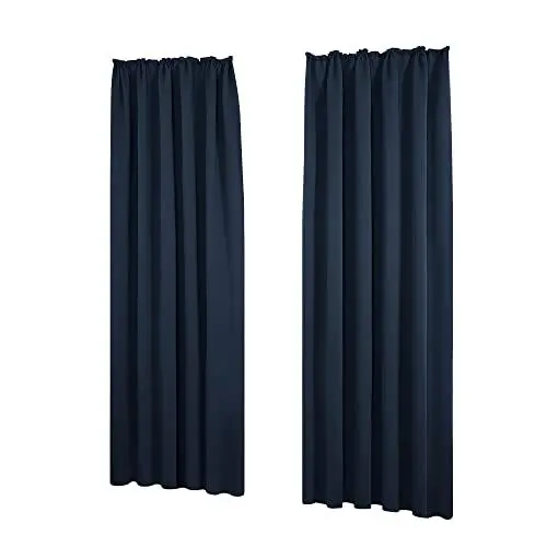Produktbild: Deconovo Vorhang Blickdicht Gardine Lärmschutz mit Kräuselband Winter Thermo, 245x140 cm(HöhexBreite), Dunkelblau, 2er Set