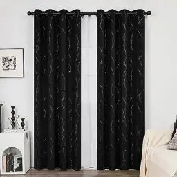 Produktbild: Deconovo Vorhang Blickdicht Gardinen mit Ösen gegen Kälte Schlafzimmer, 175x140cm(HöhexBreite), Schwarz, 2er Set