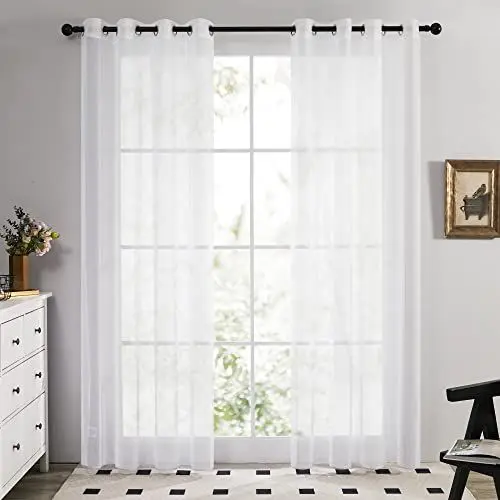 Produktbild: Deconovo Vorhang Transparent Gardinen Transparent Ösenvorhang 175x140 cm Weiß 2er Set