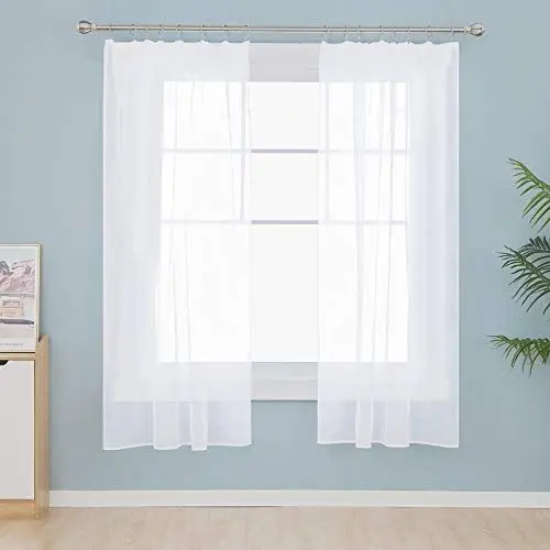 Produktbild: Deconovo Voile-Gardinen, transparent, mit Kräuselband für Schienen, 160 x 132 cm (Höhe x Breite), Weiß, 2er-Set