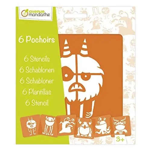 Produktbild: Decopatch Avenue Mandarine PO011C - Set mit 6 Schablonen 15x15 cm, für Kinder, Monster, 1 Set