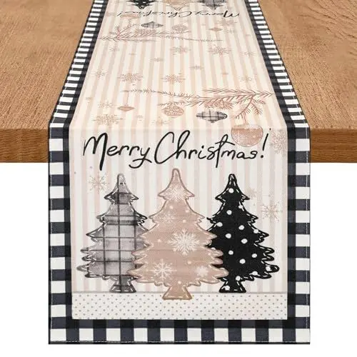 Produktbild: DecorMommt Tischläufer Weihnachten Gold 40x140 cm, Tischdecke Grau Modern Karierte, Leinen Weihnachtstischdecke, Weihnachtsdeko Tisch, für Küche Tisch Deko(Weihnachtsbaum Gold Grau)