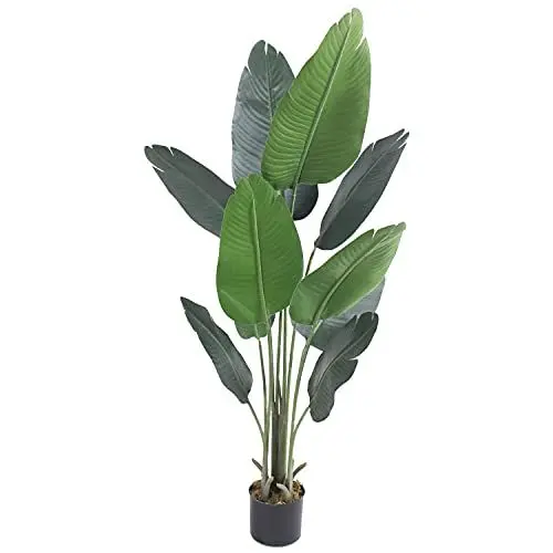 Produktbild: Decovego Bananenbaum Bananenstaude Kunstpflanze Künstliche Pflanze 130 cm Kunstblume Kunstbaum Innendekoration Kunst Pflanze wie echt im Topf