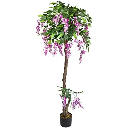 Produktbild: Decovego Blauregen Wisteria Glyzinie Kunstpflanze Künstliche Pflanze 160 cm Kunstblume Innendekoration Kunst Pflanze wie echt im Topf