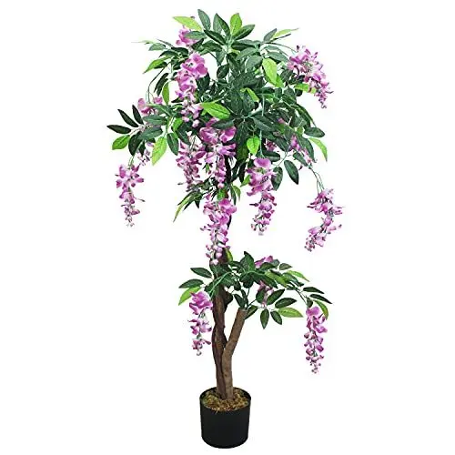 Produktbild: Decovego Blauregen Wisteria Glyzinie Kunstpflanze Künstliche Pflanze Kunstblume 120 cm Innendekoration Kunst Pflanze wie echt im Topf