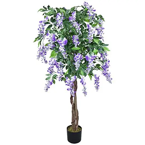 Produktbild: Blauregen Wisteria Glyzinie Kunstpflanze Künstliche Pflanze Kunstblume 160 cm Innendekoration Kunst Pflanze wie echt im Topf Decovego