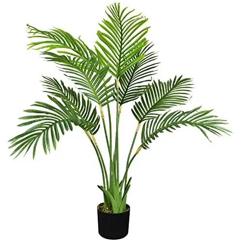 Produktbild: Decovego Künstliche Palme groß Kunstpalme Kunstpflanze Palme künstlich wie echt Plastikpflanze Arekapalme 100 cm hoch Balkon Dekoration Deko