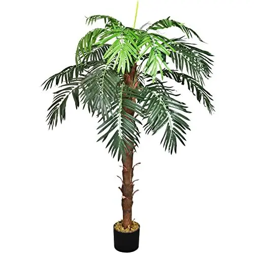 Produktbild: Decovego Künstliche Palme groß Kunstpalme Kunstpflanze Palme künstlich wie echt Plastikpflanze Balkon Kokospalme Königspalme Deko 140 cm hoch