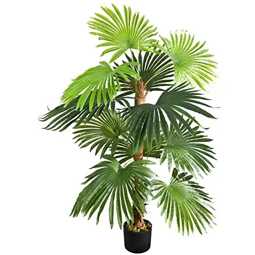 Produktbild: Decovego Künstliche Palme groß Kunstpalme Kunstpflanze Palme künstlich wie echt Plastikpflanze Balkon Palmenfarn Farnpalme Deko 120 cm hoch