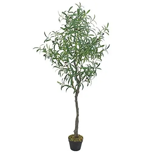 Produktbild: Decovego Künstlicher Olivenbaum 160 cm, Kunstpflanze, Echtholzstamm, Innendekoration