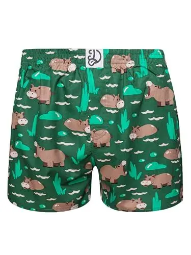 Produktbild: Dedoles Boxershorts Herren & Jungen Unterwäsche Trunks Baumwolle lustige Designs Dinosaurier Hamster Spiele Maulwurf Geschenk, Farbe Grün, Motiv Schwimmendes Nilpferd, Gr. L