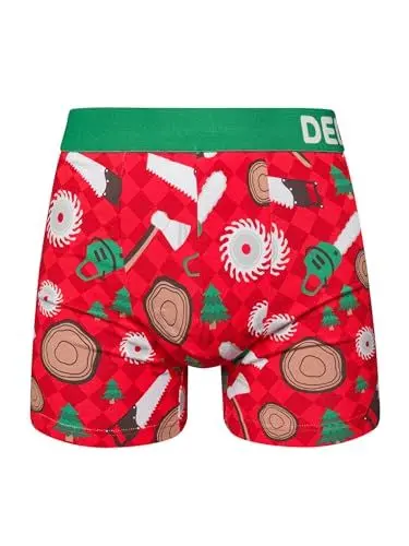 Produktbild: Dedoles Boxershorts Herren & Jungen Unterwäsche Trunks Baumwolle lustige Designs Dinosaurier Hamster Spiele Maulwurf Geschenk, Farbe Rot, Motiv Holzfäller Unterhose, Gr. M