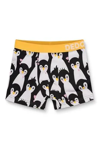 Produktbild: Dedoles Boxershorts Herren & Jungen Unterwäsche Trunks Baumwolle lustige Designs Dinosaurier Hamster Spiele Maulwurf Geschenk, Farbe: Schwarz, Motiv: Pinguine, Gr. 9-10 Jahre