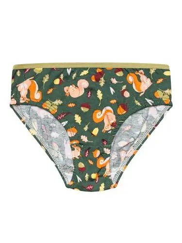 Produktbild: Dedoles Slip Damen & Mädchen Panties Unterwäsche Baumwolle viele lustige Designs Blumen Apfel Avocado Einhorn Party Meerjungfrau, Farbe Grün, Motiv Eichhörnchen Mädchen, Gr. 2-4 Jahre
