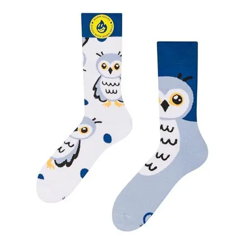 Produktbild: Dedoles Socken Unisex Damen Herren & Kinder Baumwolle viele lustige Designs 1 Paar Geschenk links rechts verschieden, Farbe Blau, Motiv Schneeeule Wärmesocken, Gr. 35-38