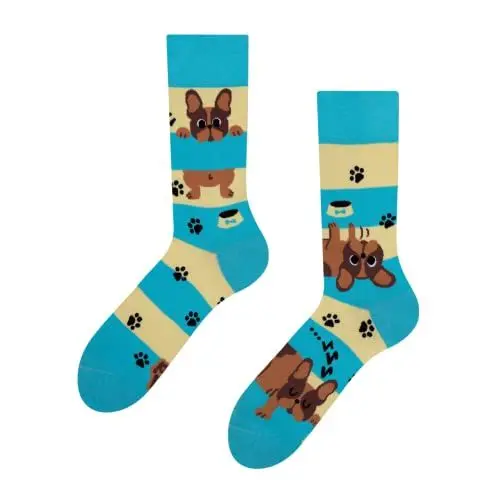 Produktbild: Dedoles Socken Unisex Damen Herren & Kinder Baumwolle viele lustige Designs 1 Paar Geschenk links rechts verschieden, Farbe Blau, Motiv Hunde und Streifen, Gr. 39-42