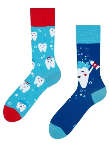 Produktbild: Dedoles Socken Unisex Damen Herren & Kinder Baumwolle viele lustige Designs 1 Paar Geschenk links rechts verschieden, Farbe Blau, Motiv Reine Zähne, Gr. 39-42