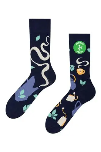 Produktbild: Dedoles Socken Unisex Damen Herren & Kinder Baumwolle viele lustige Designs 1 Paar Geschenk links rechts verschieden, Farbe: Blau, Motiv: Tee-Genuss (Bambus), Gr. 39-42