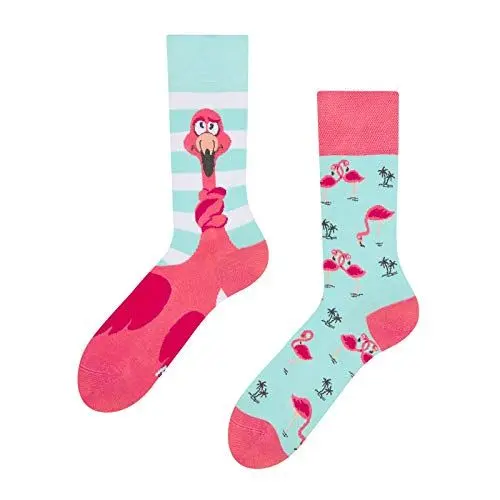 Produktbild: Dedoles Socken Unisex Damen Herren & Kinder Baumwolle viele lustige Designs 1 Paar Geschenk links rechts verschieden, Farbe Blau, Motiv Verwickelter Flamingo, Gr. 39-42