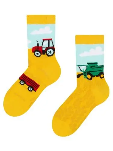Produktbild: Dedoles Socken Unisex Damen Herren & Kinder Baumwolle viele lustige Designs 1 Paar Geschenk links rechts verschieden, Farbe Gelb, Motiv Traktor, Gr. 43-46