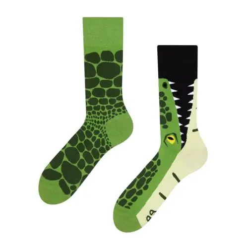 Produktbild: Dedoles Socken Unisex Damen Herren & Kinder Baumwolle viele lustige Designs 1 Paar Geschenk links rechts verschieden, Farbe Grün, Motiv Krokodil, Gr. 39-42