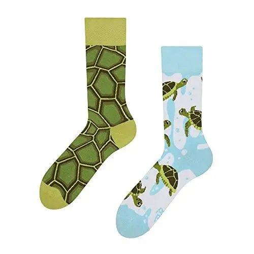 Produktbild: Dedoles Socken Unisex Damen Herren & Kinder Baumwolle viele lustige Designs 1 Paar Geschenk links rechts verschieden, Farbe Grün, Motiv Meeresschildkröten, Gr. 35-38