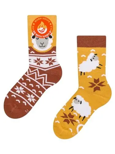 Produktbild: Dedoles Socken Unisex Damen Herren & Kinder Baumwolle viele lustige Designs 1 Paar Geschenk links rechts verschieden, Farbe Orange, Motiv Schaf im Pullover Wärmesocken, Gr. 39-42