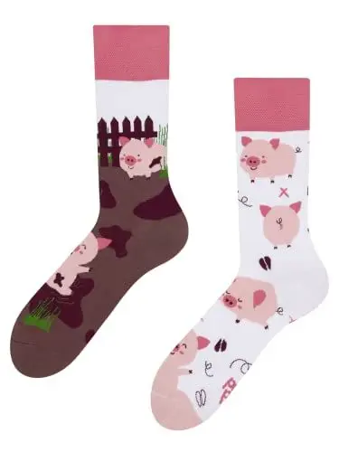 Produktbild: Dedoles Socken Unisex Damen Herren & Kinder Baumwolle viele lustige Designs 1 Paar Geschenk links rechts verschieden, Farbe Rosa, Motiv Fröhliche Schweine, Gr. 39-42