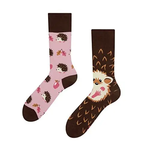 Produktbild: Dedoles Socken Unisex Damen Herren & Kinder Baumwolle viele lustige Designs 1 Paar Geschenk links rechts verschieden, Farbe Rosa, Motiv Igel, Gr. 35-38
