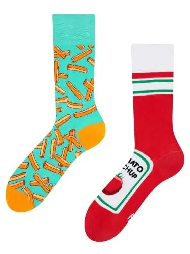 Produktbild: Dedoles Socken Unisex Damen Herren & Kinder Baumwolle viele lustige Designs 1 Paar Geschenk links rechts verschieden, Farbe Rot, Motiv Pommes mit Ketchup, Gr. 39-42
