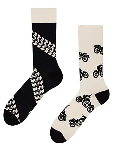Produktbild: Dedoles Socken Unisex Damen Herren & Kinder Baumwolle viele lustige Designs 1 Paar Geschenk links rechts verschieden, Farbe Schwarz, Motiv Motorrad, Gr. 39-42