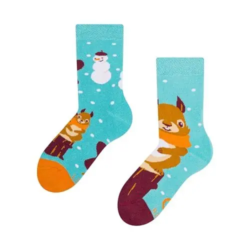 Produktbild: Dedoles Socken Unisex Damen Herren & Kinder Baumwolle viele lustige Designs 1 Paar Geschenk links rechts verschieden, Farbe: Türkis, Motiv: Wintereichhörnchen (Wärmesocken), Gr. 31-34