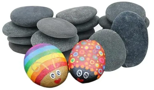 Produktbild: Deefongo 12 Stück Flache Steine zum Bemalen,5-7 cm Glatte Kieselsteine zum Bemalen, Malerei Rock Malerei Steine für Kunst und Handwerk flachen Stein für die Malerei (StoneLittle-L, Grau)