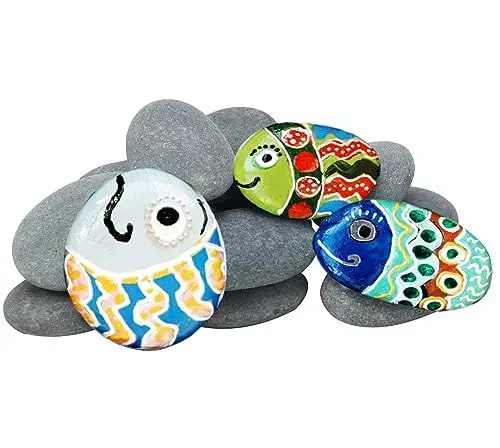 Produktbild: Deefongo 16Pcs Grau 7-9 cm Ellipse Malerei Stein Steinmalerei, Steine für die Malerei, Malerei Rock Malerei Steine für Kunst und Handwerk flachen Stein für die Malerei (StoneMiddle-M, Grau)