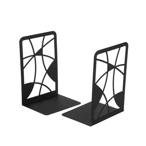 Produktbild: Deefongo 2 Stück Buchstütze,Buchstützen,Schwarze Metall-Buchstützen,DVD Unsichtbares Bücherregal,Bookend Holder mit rutschfeste Bücherstopper für Kinder, Schule
