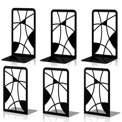 Produktbild: Deefongo 6 Stück Buchstütze,Buchstützen aus Metall, Buchstützen mit Cut-Out Look, Kratzfestes und rutschfestes Bücherregal, geeignet für Bücher, Bibliotheken und Büros