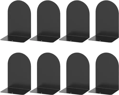 Produktbild: Deefongo 8 Stück Buchstütze,Buchstützen Metall Bücherhalter Bookends,Schwere Buchstütze,Schwarzes Bücherregal für Schule, Büro und Zuhause