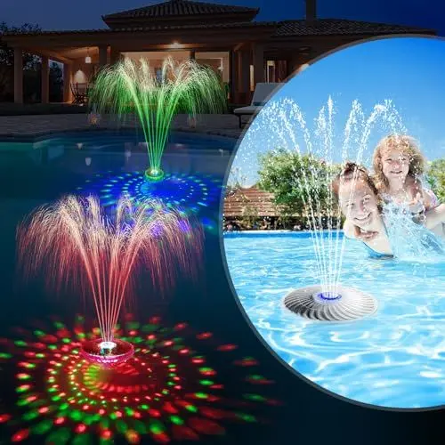 Produktbild: DeeprBetter Pool Springbrunnen Solar mit Licht, Schwimmender Solar Springbrunnen mit 7 Smodi Unterwasser Lichtershow, Pool Wasserfontäne Springbrunnen Schwimmend, Solar Springbrunnen Teich für Außen