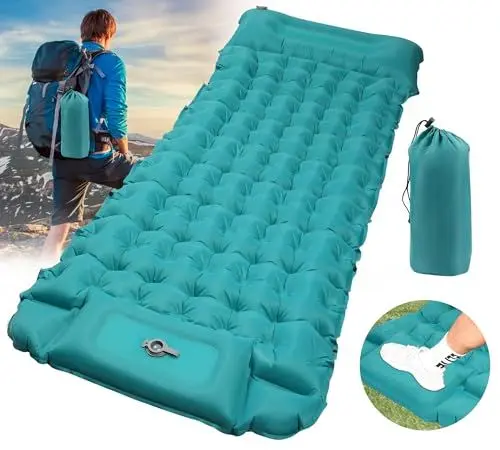 Produktbild: DeeprBling Isomatte Camping Selbstaufblasend mit Fußpumpe & Kissen, Aufblasbare Isomatte Ultraleicht, Isomatte Camping Luftmatratze Selbstaufblasend Outdoor, Selbstaufblasbare Isomatte, 200X70X10 cm