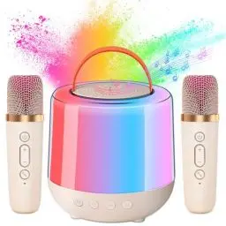 Produktbild: DeeprBling Karaoke Maschine mit 2 Drahtlosen Mikrofonen, Mini Karaoke Maschine für Kinder Erwachsene, Tragbare Karaoke Lautsprecher mit LED-Lichtern, Stimmwechselnde Effekte, Geschenk für Mädchen