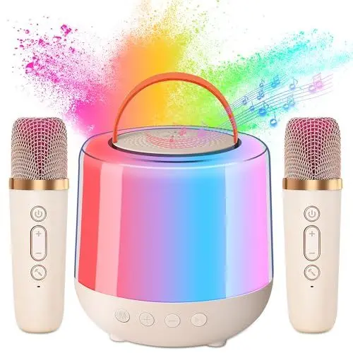 Produktbild: DeeprBling Karaoke Maschine mit 2 Drahtlosen Mikrofonen, Mini Karaoke Maschine für Kinder Erwachsene, Tragbare Karaoke Lautsprecher mit LED-Lichtern, Stimmwechselnde Effekte, Geschenk zum Weihnachten