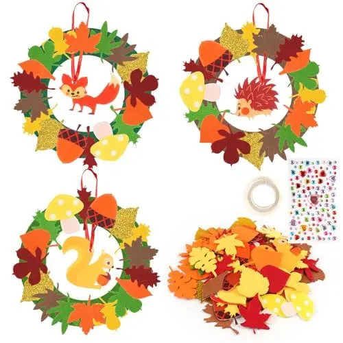 Produktbild: Deepton 128 Stück Herbst Bastelset für Kinder, Herbst Kranz Bastelset Igel Fuchs Bastelset, Filz Herbst Kränze Bastelset kinder 3 4 6 jahre für DIY Halloween Weihnachten Erntedankfest, Hängend